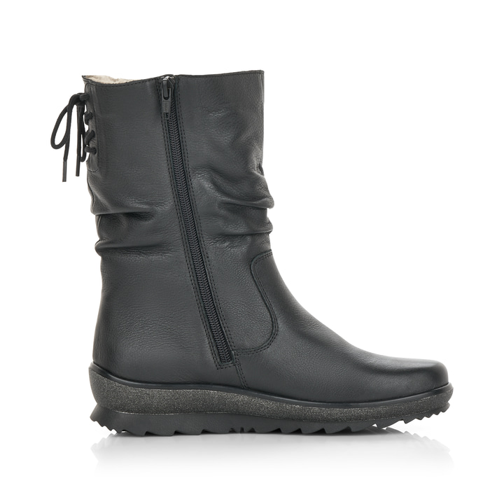 Tiefschwarze remonte Damen Kurzstiefel R8471-01 mit einer flexiblen Profilsohle. Schuh Innenseite