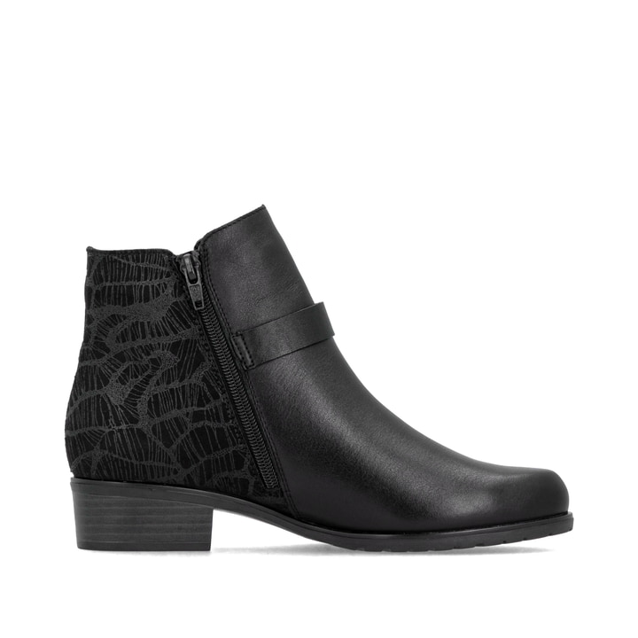 Schwarze remonte Damen Stiefeletten D6894-00 mit einem Reißverschluss. Schuh Innenseite.