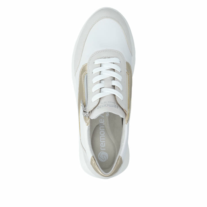 Weißgraue vegane remonte Damen Schnürschuhe D2V02-80 mit einem Reißverschluss. Schuh von oben.