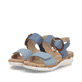 Sandales à lanières remonte bleues femme R6853-15 avec boucle tendance. Chaussures inclinées sur le côté.