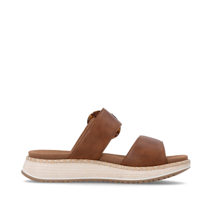 Braune remonte Damen Pantoletten D3J51-24 mit trendiger Schnalle. Schuh Innenseite.