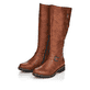 Braune remonte Hochschaftstiefel R6590-22 mit einem Reißverschluss. Schuhpaar seitlich schräg.