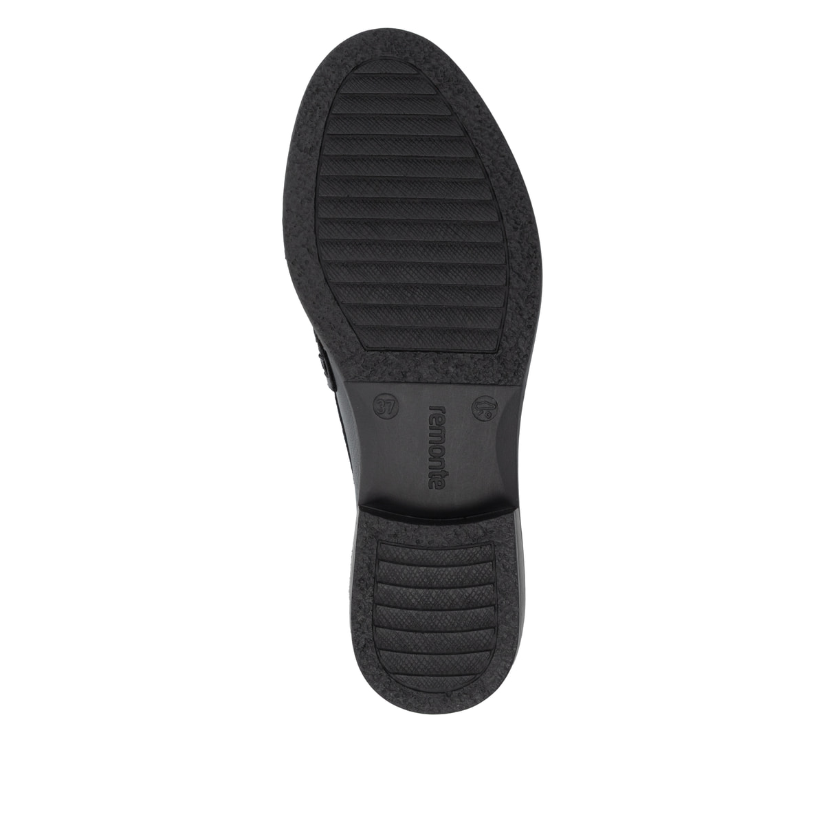 Schwarze remonte Damen Loafer D0F05-00 mit einem Gummizug. Schuh Laufsohle.