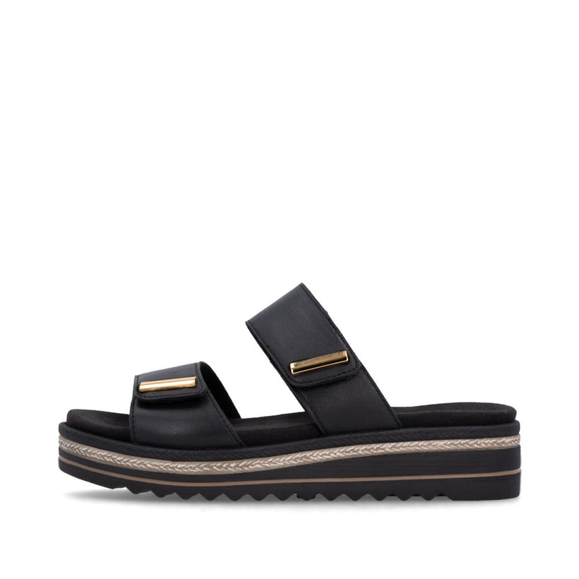 Mules remonte noires pour femme D0Q64-00 avec fermeture velcro. Côté extérieur de la chaussure.