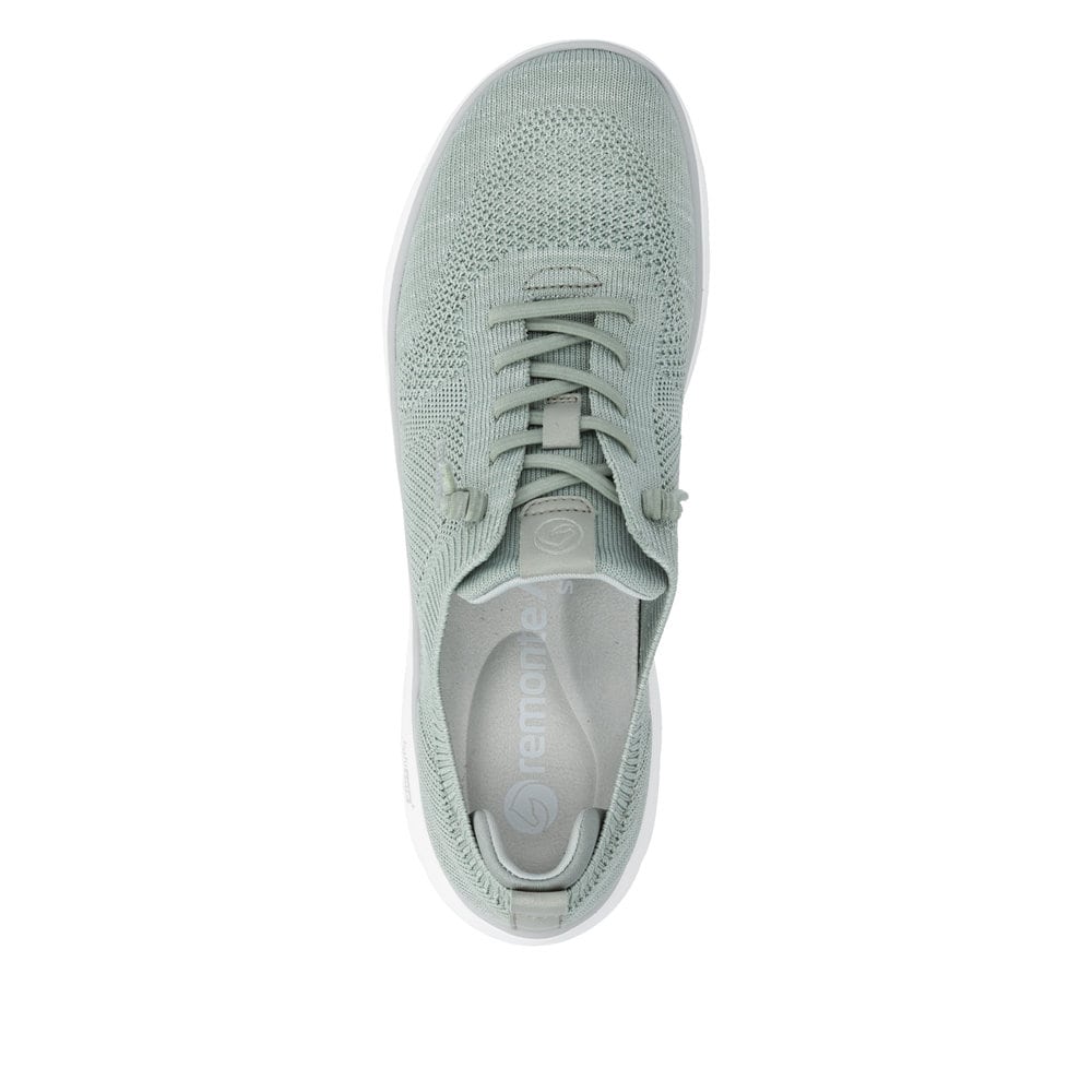 Mocassins remonte verts pour femme D3G02-52 avec bande élastique. Chaussure vue de dessus.