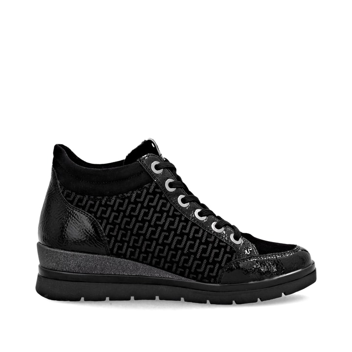 Schwarze remonte Damen Schnürstiefel R0773-05 mit einem Reißverschluss. Schuh Innenseite.