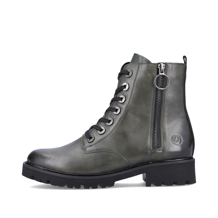 
Grüngraue remonte Damen Biker Boots D8671-52 mit Schnürung und Reißverschluss. Schuh Außenseite