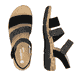 Schwarze remonte Riemchensandalen R6861-02 mit einem Klettverschluss. Schuh von oben, liegend.