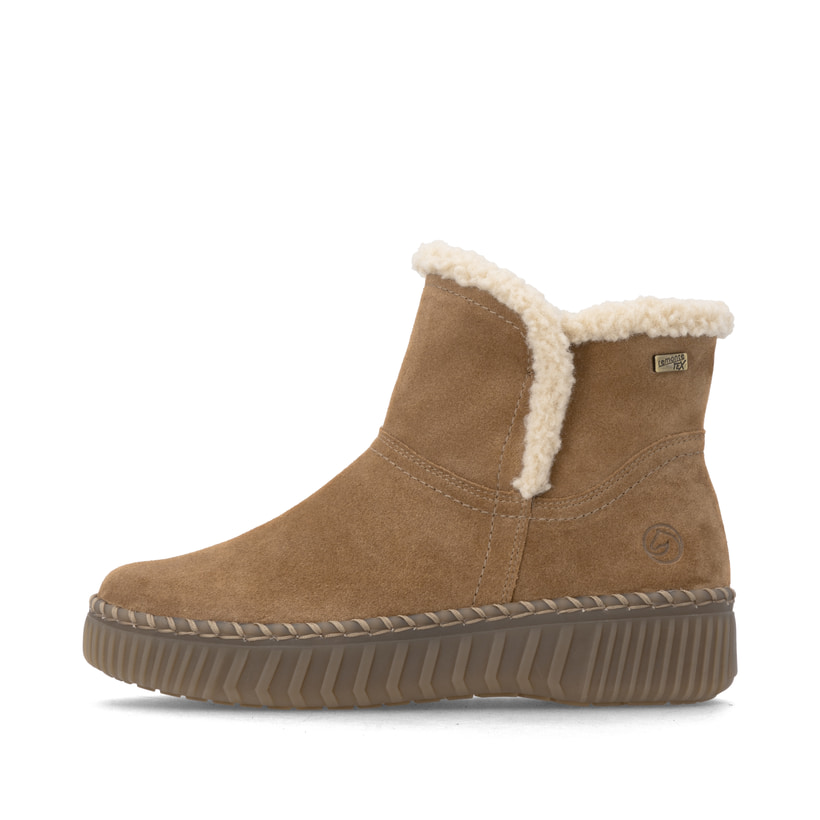 Cognacfarbene remonte Damen Kurzstiefel D4A73-24. Schuh Außenseite.