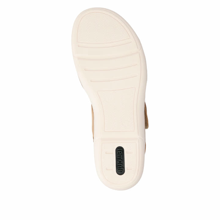 Beige remonte Riemchensandalen R6853-60 mit einem Klettverschluss. Schuh Laufsohle.