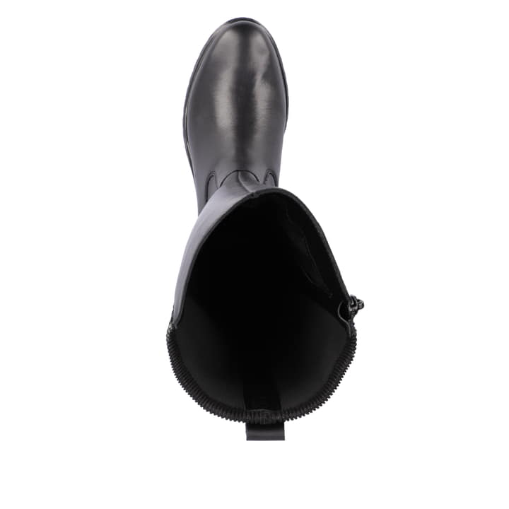 Nachtschwarze remonte Damen Hochschaftstiefel D1B71-01 mit einer flexiblen Profilsohle. Schuh von oben