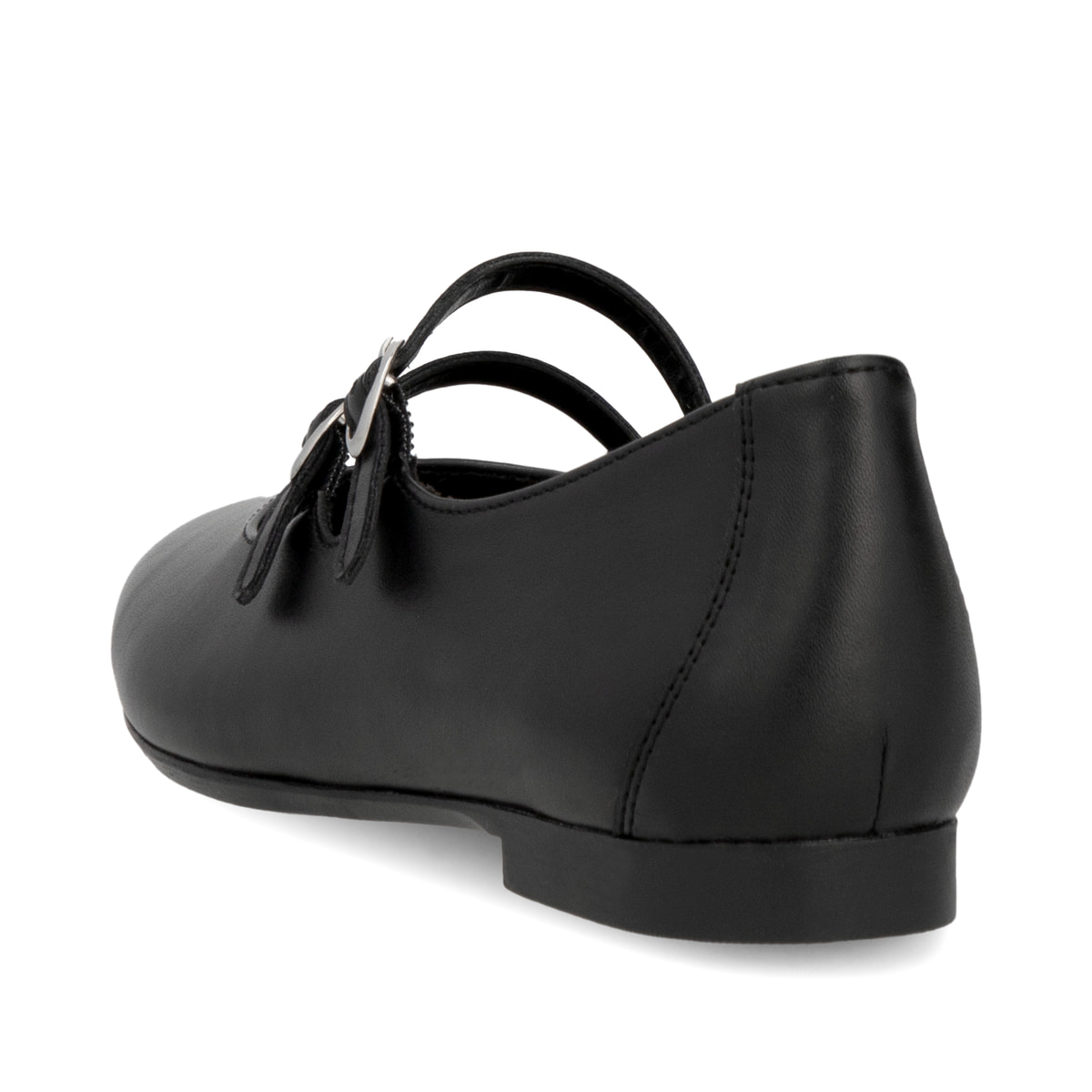 Schwarze remonte Damen Loafer D0K11-00 mit einer Schnalle. Schuh von hinten.