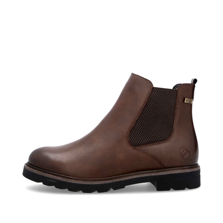 Braune remonte Chelsea Boots D2Q70-22 mit wasserabweisender TEX-Membran. Schuh Außenseite.