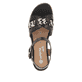 Schwarze remonte Keilsandaletten D6461-02 mit einem Klettverschluss. Schuh von oben.