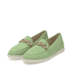 Grüne remonte Damen Loafer D2F00-52 mit Gummizug sowie gepolsterter Einlegesohle. Schuhpaar seitlich schräg.