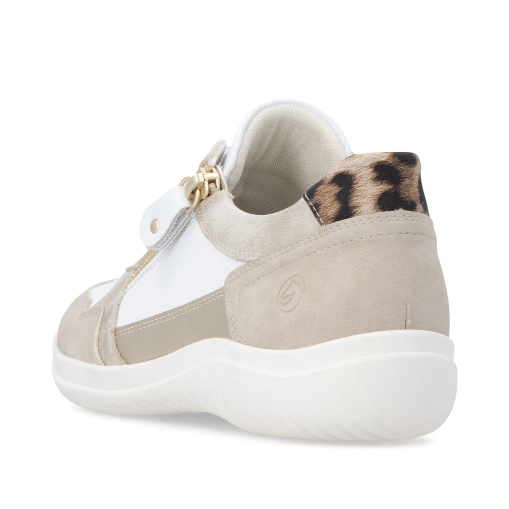Weißbeige remonte Damen Schnürschuhe D1E06-82 mit einem Reißverschluss. Schuh von hinten.