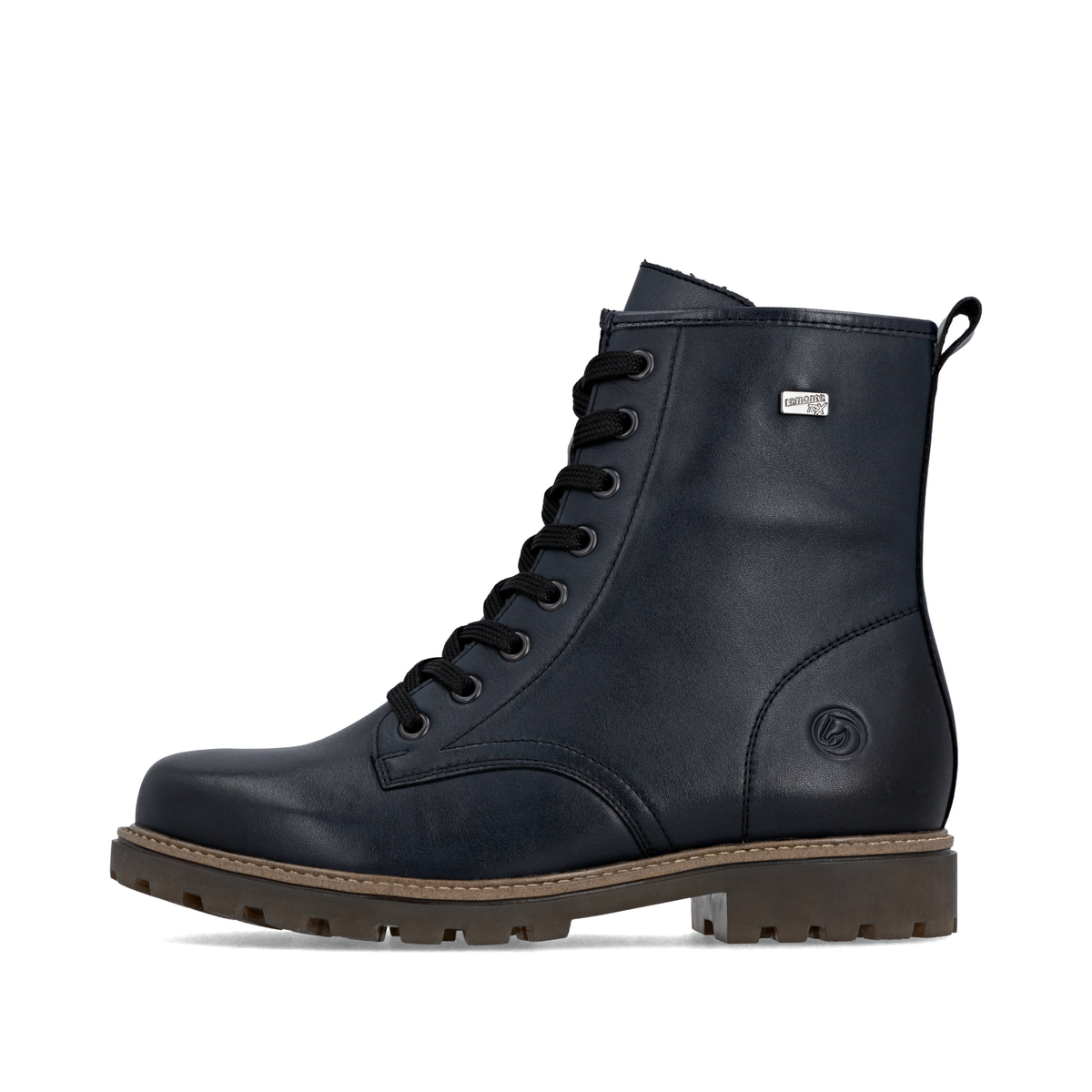 Blaue remonte Damen Schnürstiefel D3C70-14 mit wasserabweisender TEX-Membran. Schuh Außenseite.