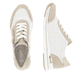 Weiße vegane remonte Damen Sneaker Low R6709-80 mit einem Reißverschluss. Schuh von oben, liegend.