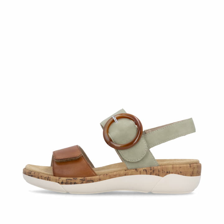 Braungrüne remonte Riemchensandalen R6853-24 mit trendiger Schnalle. Schuh Außenseite.