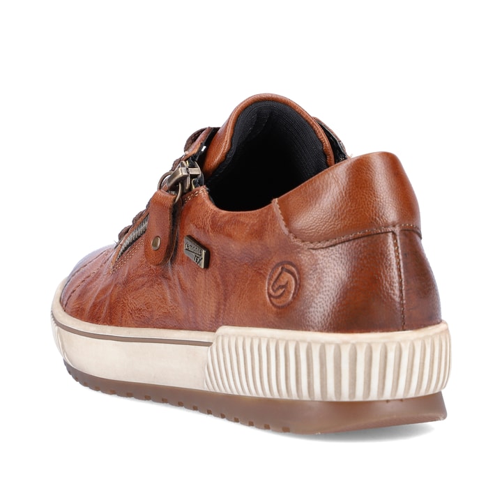 Braune remonte Damen Schnürschuhe D0700-22 mit wasserabweisender TEX-Membran. Schuh von hinten.
