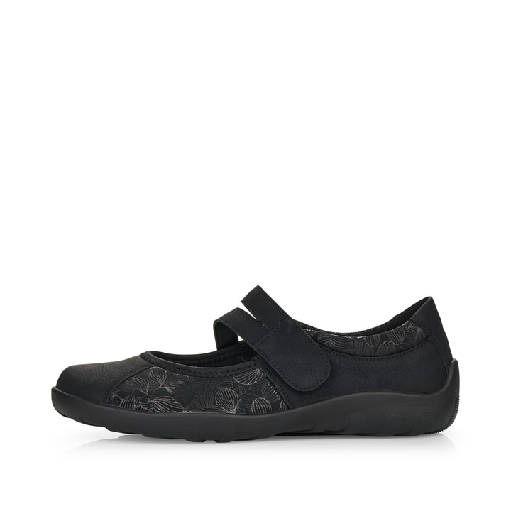 Schwarze remonte Ballerinas R3510-03 mit Klettverschluss sowie Komfortweite G. Schuh Außenseite.