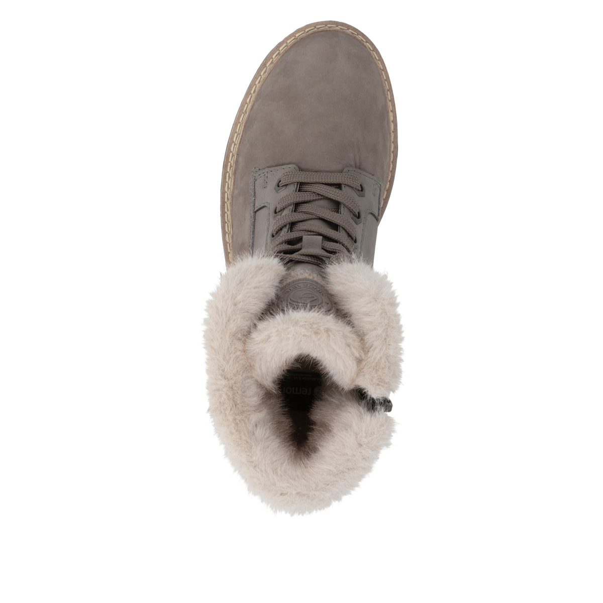 Graue remonte Damen Schnürstiefel D0B81-42 mit wasserabweisender TEX-Membran. Schuh von oben.