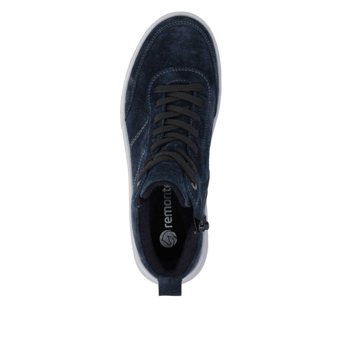 Dunkelblaue remonte Damen Schnürstiefel D3Q70-14. Schuh von oben.