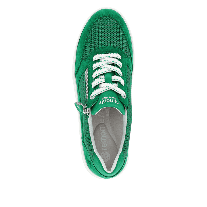 Grüne remonte Damen Sneaker D1C04-52 mit Reißverschluss sowie der Komfortweite G. Schuh von oben.