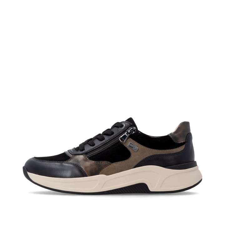 Baskets basses remonte noires femmes D3V00-03 avec membrane remonteTEX. Côté extérieur de la chaussure.