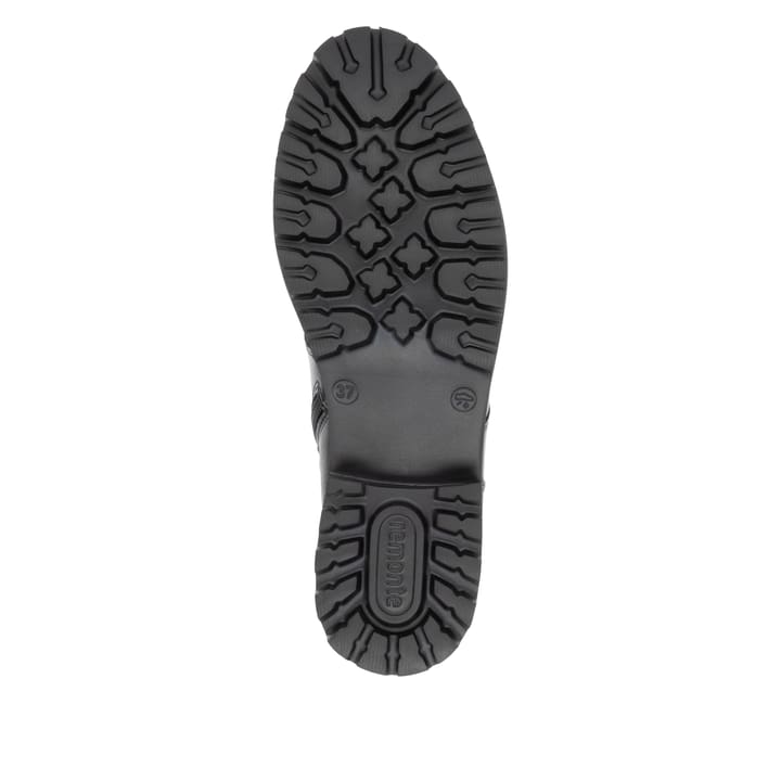 Stahlschwarze remonte Damen Biker Boots D8664-00 mit Zierschnalle. Schuh Laufsohle.