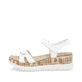 Weiße remonte Keilsandaletten D2P52-80 mit einem Klettverschluss. Schuh Außenseite.
