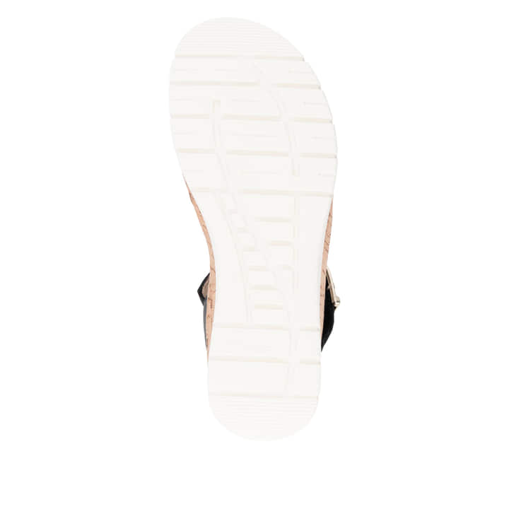 Schwarze remonte Keilsandaletten D2P50-03 mit einem Klettverschluss. Schuh Laufsohle.