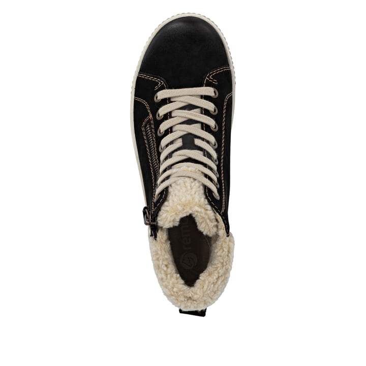 Schwarze remonte Damen Schnürstiefel D0770-03 mit wasserabweisender TEX-Membran. Schuh von oben.