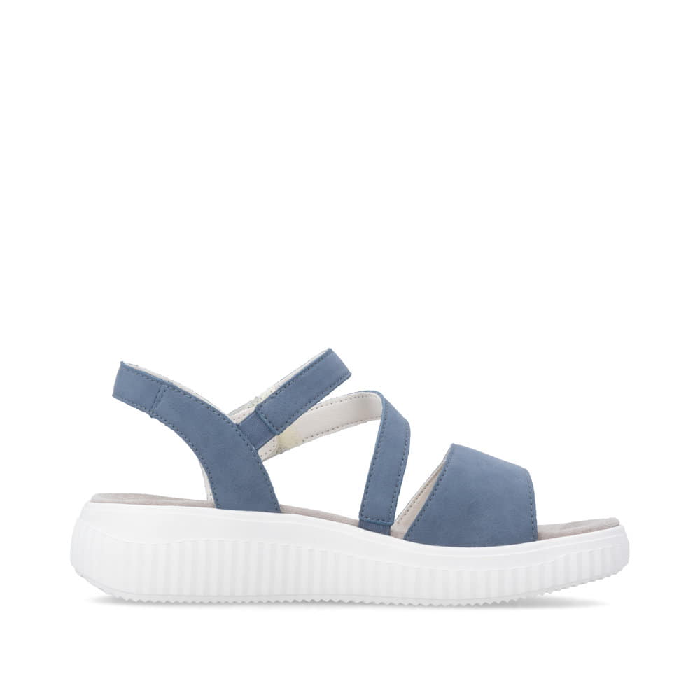 Blaue remonte Riemchensandalen D3L51-14 mit Klettverschluss sowie Extraweite H. Schuh Innenseite.