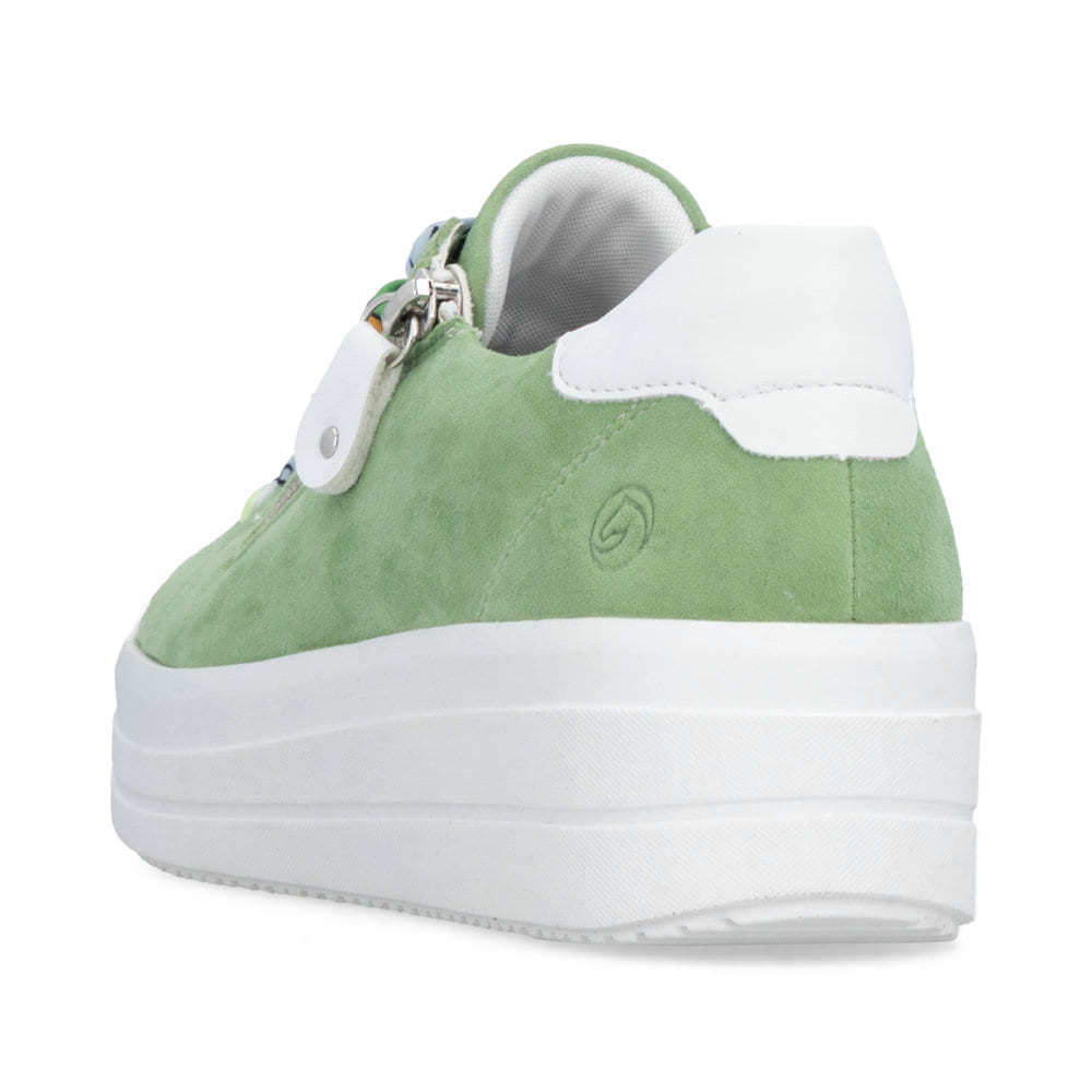Grüne remonte Damen Sneaker Low D1C06-53 mit Reißverschluss sowie Komfortweite G. Schuh von hinten.