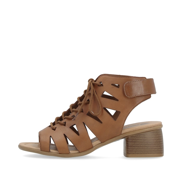 Braune remonte Riemchensandaletten R8776-24 mit einem Klettverschluss. Schuh Außenseite.
