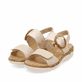 Beige remonte Riemchensandalen R6853-61 mit einem Klettverschluss. Schuhpaar seitlich schräg.