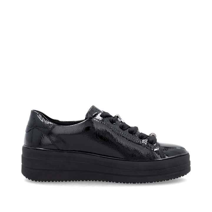 Baskets basses remonte noires pour femme D1C09-00 avec fermeture éclair. Chaussure vue de l'arrière.