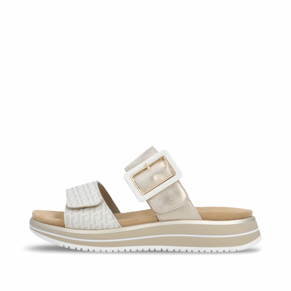 Mules remonte métalliques pour femme D1J61-90 avec finition métallisée. Côté extérieur de la chaussure.