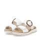 Weiße remonte Damen Pantoletten D3J51-80 mit trendiger Schnalle. Schuhpaar seitlich schräg.
