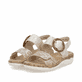 Goldene remonte Riemchensandalen R6853-94 mit trendiger Schnalle. Schuhpaar seitlich schräg.