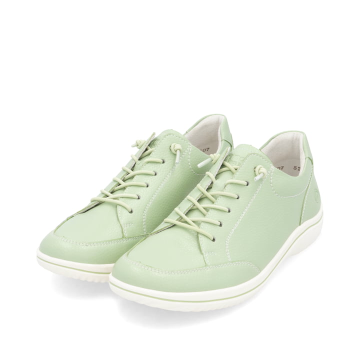 Grüne remonte Damen Schnürschuhe D1E07-52 mit der Komfortweite G. Schuhpaar seitlich schräg.