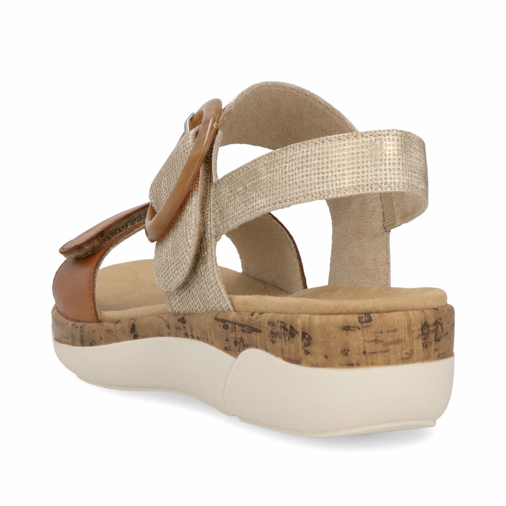 Metallische remonte Riemchensandalen R6853-90 mit einem Klettverschluss. Schuh von hinten.