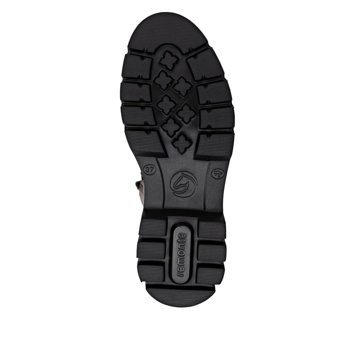 Braune remonte Hochschaftstiefel D1W80-22 mit einem Reißverschluss. Schuh Laufsohle.