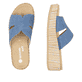 Blaue remonte Damen Pantoletten D1N55-14 mit Gummizug sowie weicher Einlegesohle. Schuh von oben, liegend.