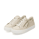 Beige remonte Damen Sneaker Low D0919-60 mit Reißverschluss sowie Komfortweite G. Schuhpaar seitlich schräg.