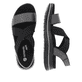 Schwarze remonte Riemchensandalen D1J50-02 mit einem Gummizug. Schuh von oben, liegend.