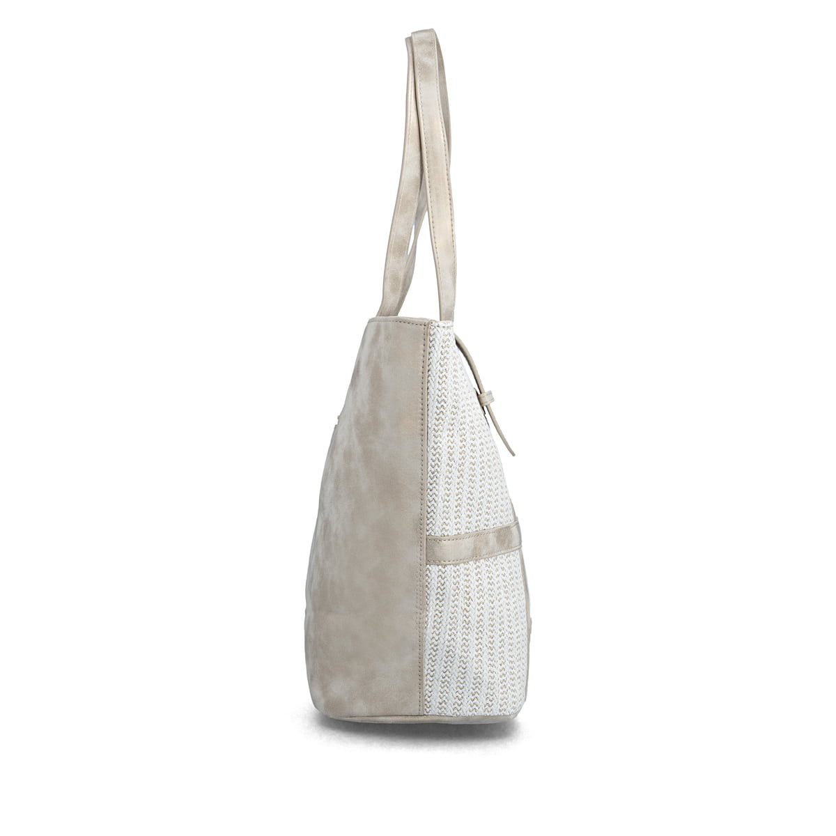 Cabas remonte Q0764-80 blanc avec accents métalliques et fermeture éclair. Côté droit.