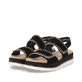 Schwarze remonte Riemchensandalen D3P50-02 mit handgestickten Nähten. Schuhpaar seitlich schräg.