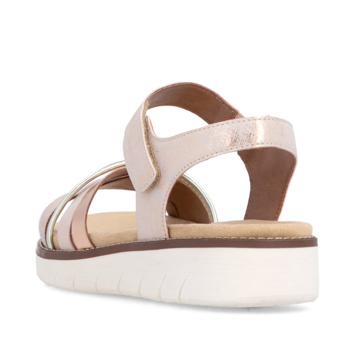 Rosafarbene vegane remonte Riemchensandalen D2058-31 mit einem Klettverschluss. Schuh von hinten.